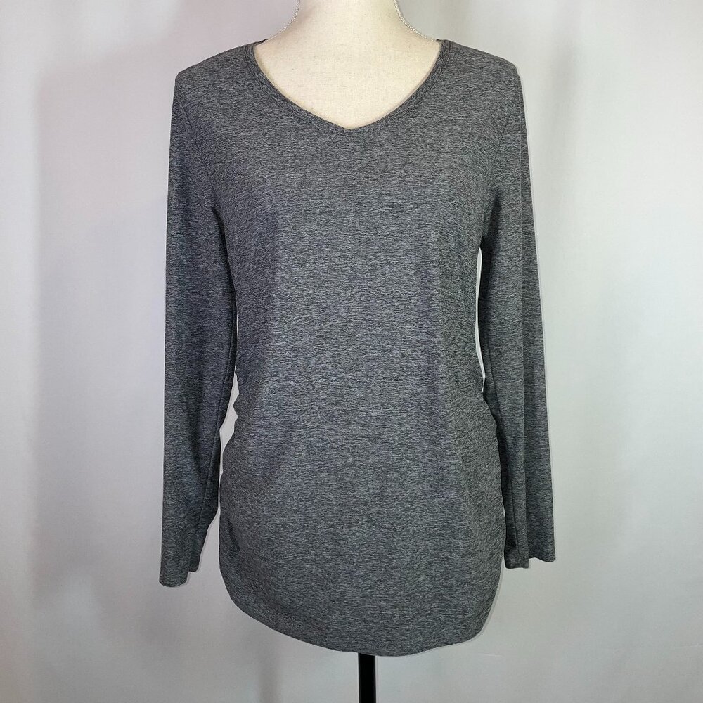 Time and Tru Maternity Top Heather Gray Stretch Long Sleeves Ruched VNeck Size S